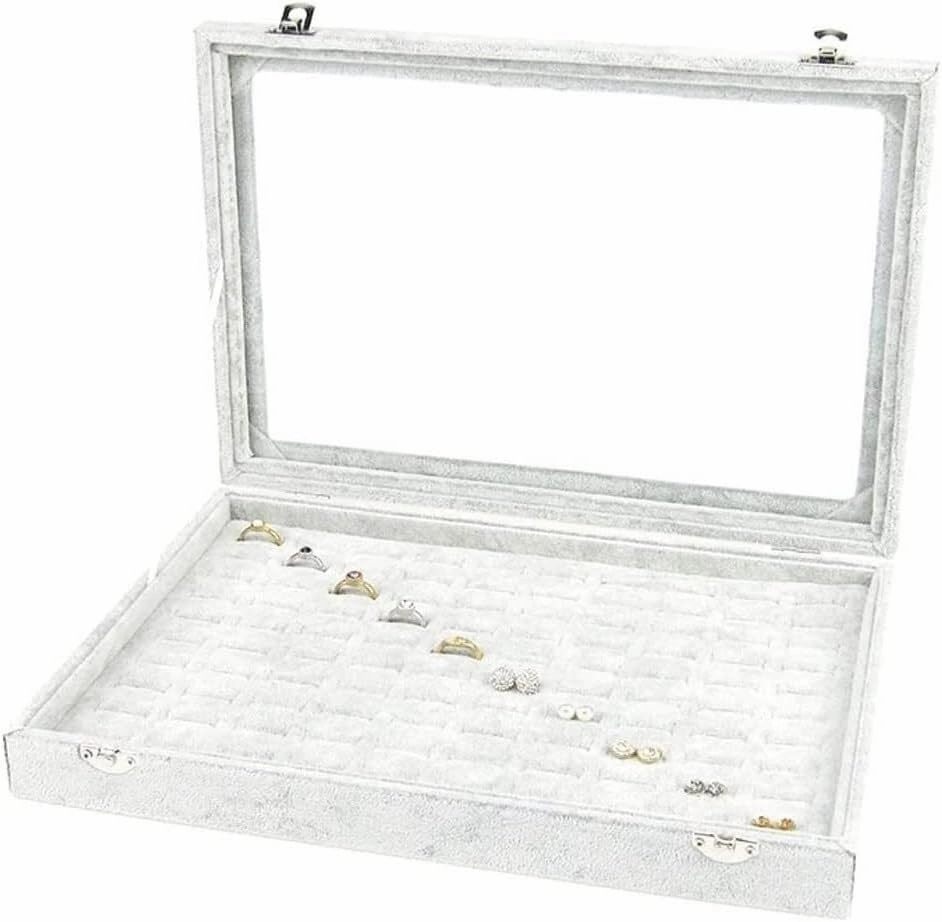 Jewellery Box Organizer 10 Different Designs Clear Glass Lid Velvet Jewelry Organizer Box Jewelry Showcase for Watch Earrings Rings. Jewellery Display Case(B)