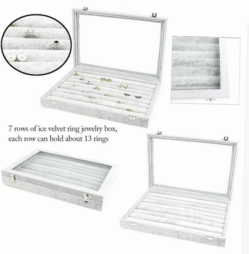 Jewellery Box Organizer 10 Different Designs Clear Glass Lid Velvet Jewelry Organizer Box Jewelry Showcase for Watch Earrings Rings. Jewellery Display Case(E)