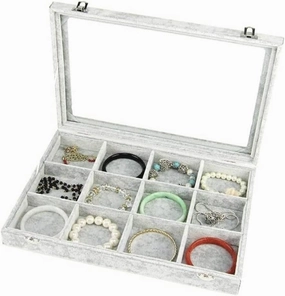 Jewellery Box Organizer 10 Different Designs Clear Glass Lid Velvet Jewelry Organizer Box Jewelry Showcase for Watch Earrings Rings. Jewellery Display Case(E)