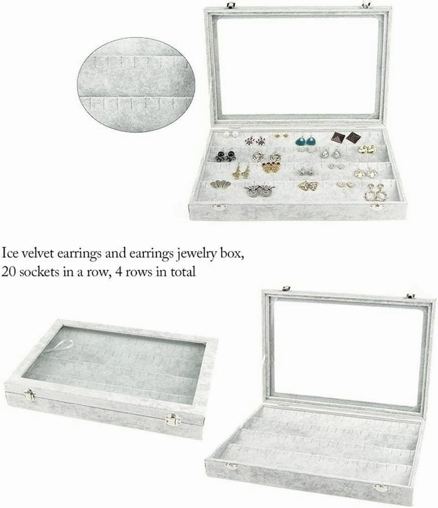 Jewellery Box Organizer 10 Different Designs Clear Glass Lid Velvet Jewelry Organizer Box Jewelry Showcase for Watch Earrings Rings. Jewellery Display Case(E)