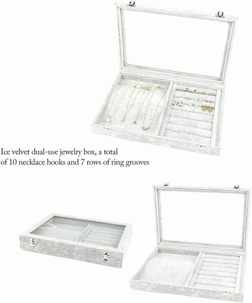 Jewellery Box Organizer 10 Different Designs Clear Glass Lid Velvet Jewelry Organizer Box Jewelry Showcase for Watch Earrings Rings. Jewellery Display Case(E)