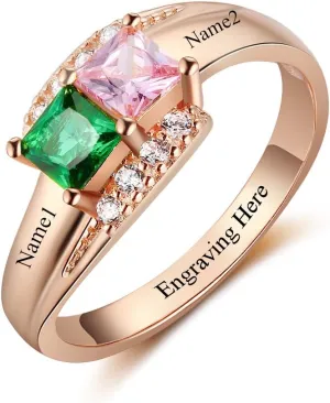 JewelOra Custom Name BFF Rings for Women Cheap Mothers Rings with 2 Simulated Birthstones Promise Rings for Her