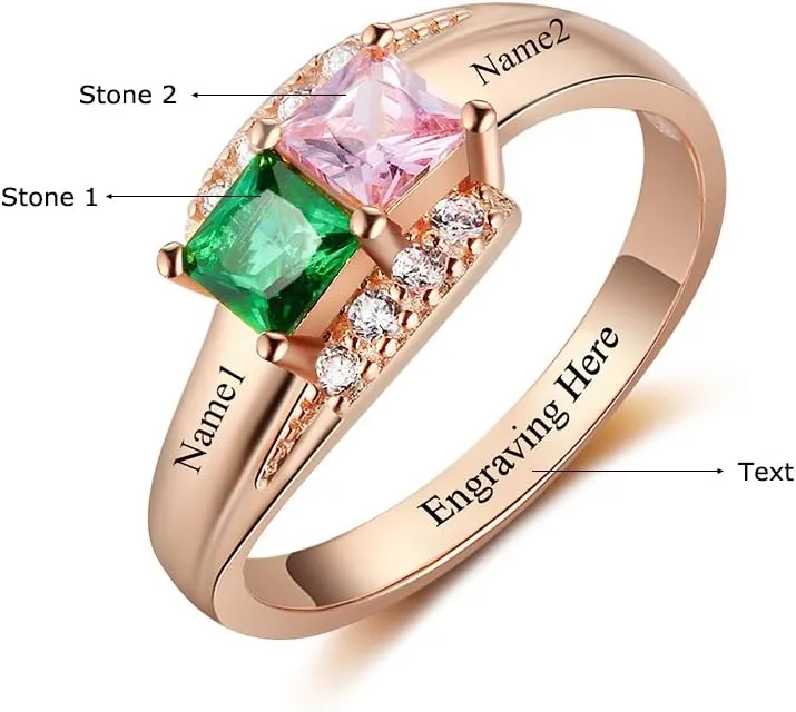 JewelOra Custom Name BFF Rings for Women Cheap Mothers Rings with 2 Simulated Birthstones Promise Rings for Her