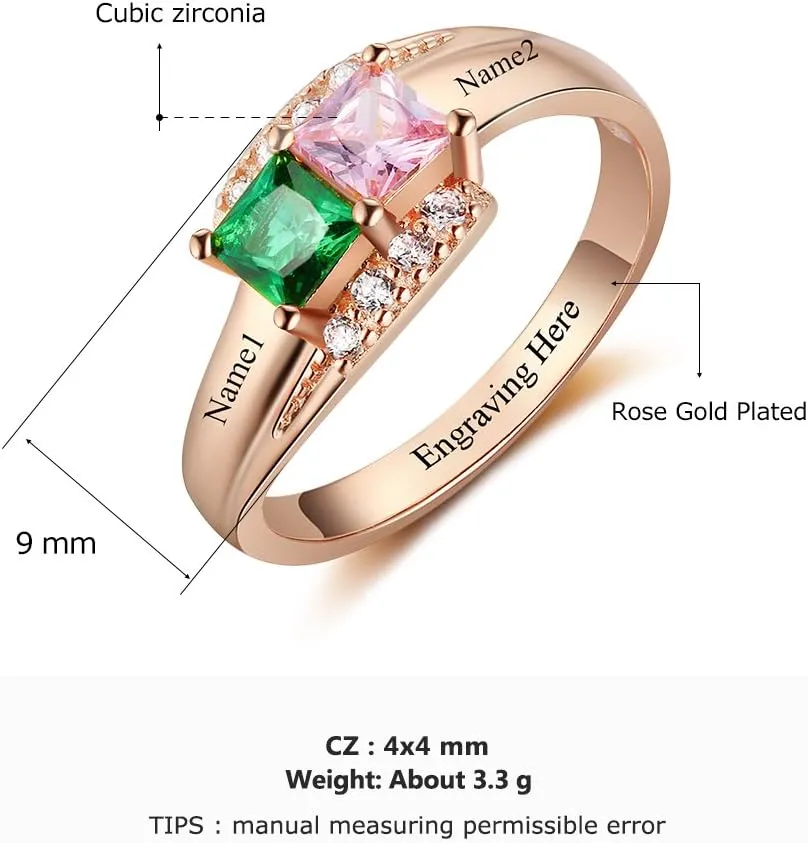 JewelOra Custom Name BFF Rings for Women Cheap Mothers Rings with 2 Simulated Birthstones Promise Rings for Her