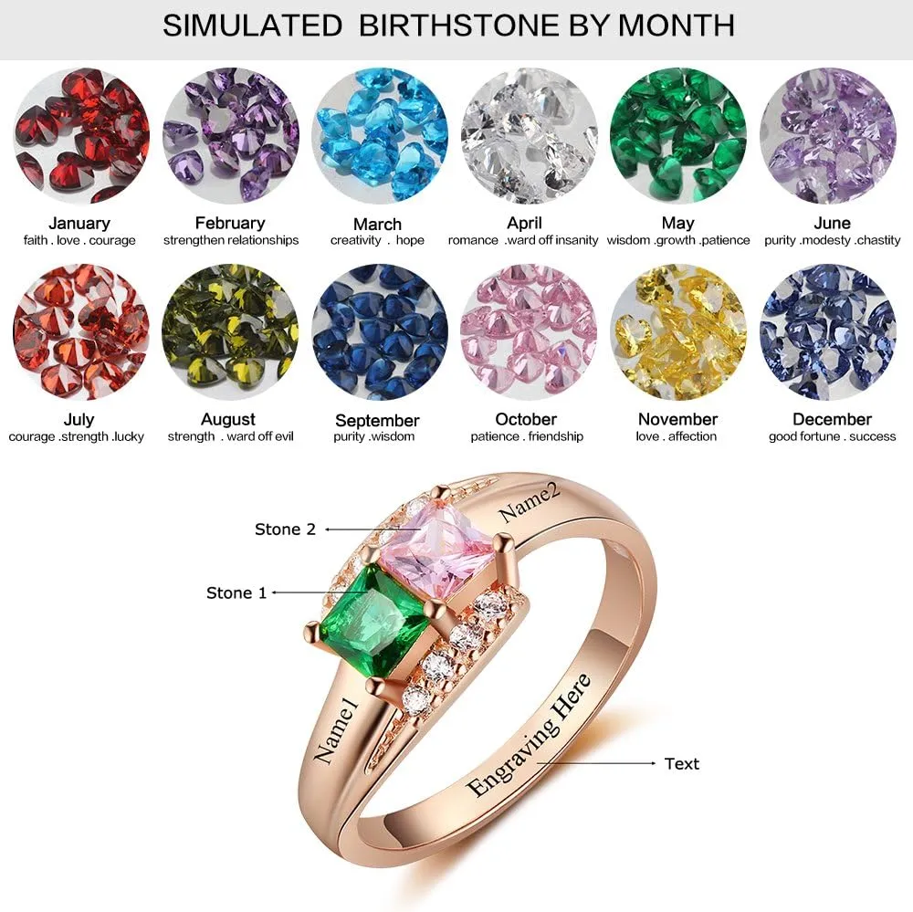 JewelOra Custom Name BFF Rings for Women Cheap Mothers Rings with 2 Simulated Birthstones Promise Rings for Her