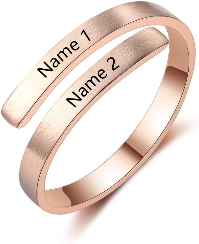 JewelOra Personalized Promise Ring for Her Spiral Name Ring Adjustable Engraved Rings for Women BFF Personalized Gift