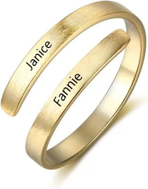 JewelOra Personalized Promise Ring for Her Spiral Name Ring Adjustable Engraved Rings for Women BFF Personalized Gift