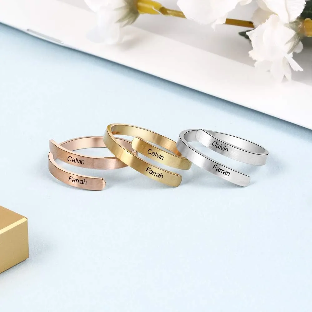 JewelOra Personalized Promise Ring for Her Spiral Name Ring Adjustable Engraved Rings for Women BFF Personalized Gift