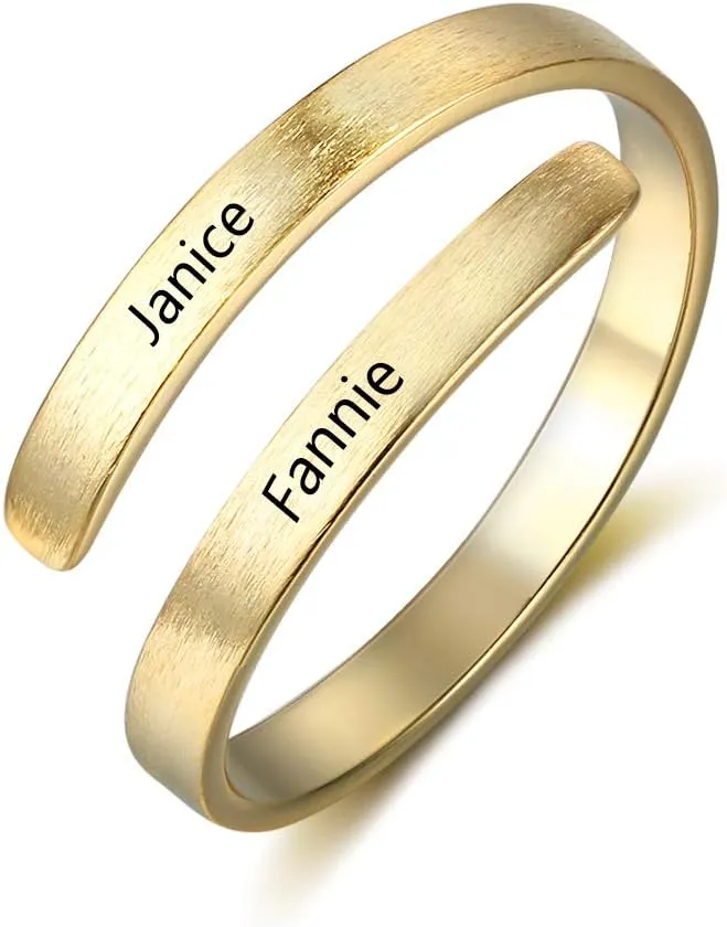 JewelOra Personalized Promise Ring for Her Spiral Name Ring Adjustable Engraved Rings for Women BFF Personalized Gift
