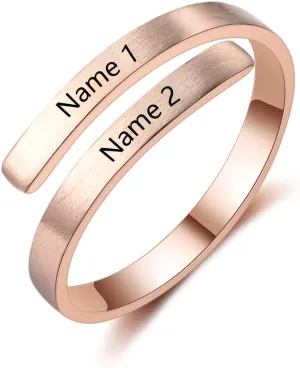 JewelOra Personalized Promise Ring for Her Spiral Name Ring Adjustable Engraved Rings for Women BFF Personalized Gift