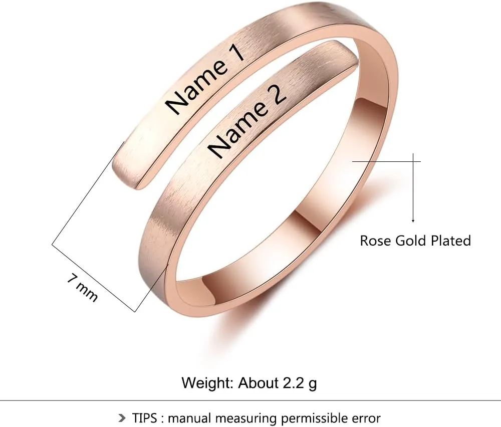 JewelOra Personalized Promise Ring for Her Spiral Name Ring Adjustable Engraved Rings for Women BFF Personalized Gift