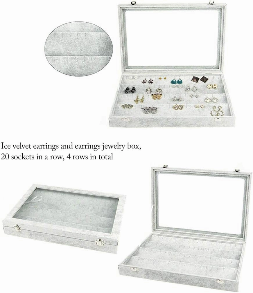 jewelry box Jewelry Box With Clear Glass Lid 10 Different Designs Velvet Jewelry Organizer Box Jewelry Showcase For Watch Earrings Rings jewelry case organizer (Color : Jewelry Box B)