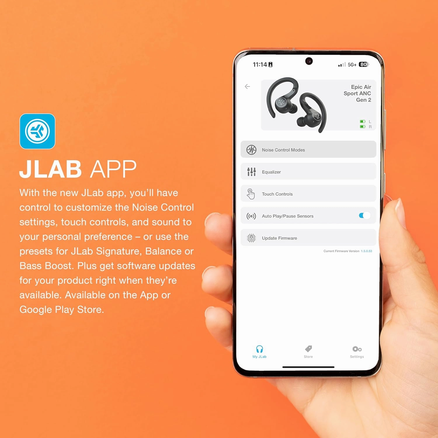 JLab Epic Air Sport ANC Gen 2 True Wireless Bluetooth Earbuds, Headphones for Working Out, IP66 Sweatproof, 15-Hour Battery Life  55-Hour Charging Case, Music Controls, 3 EQ Sound Settings