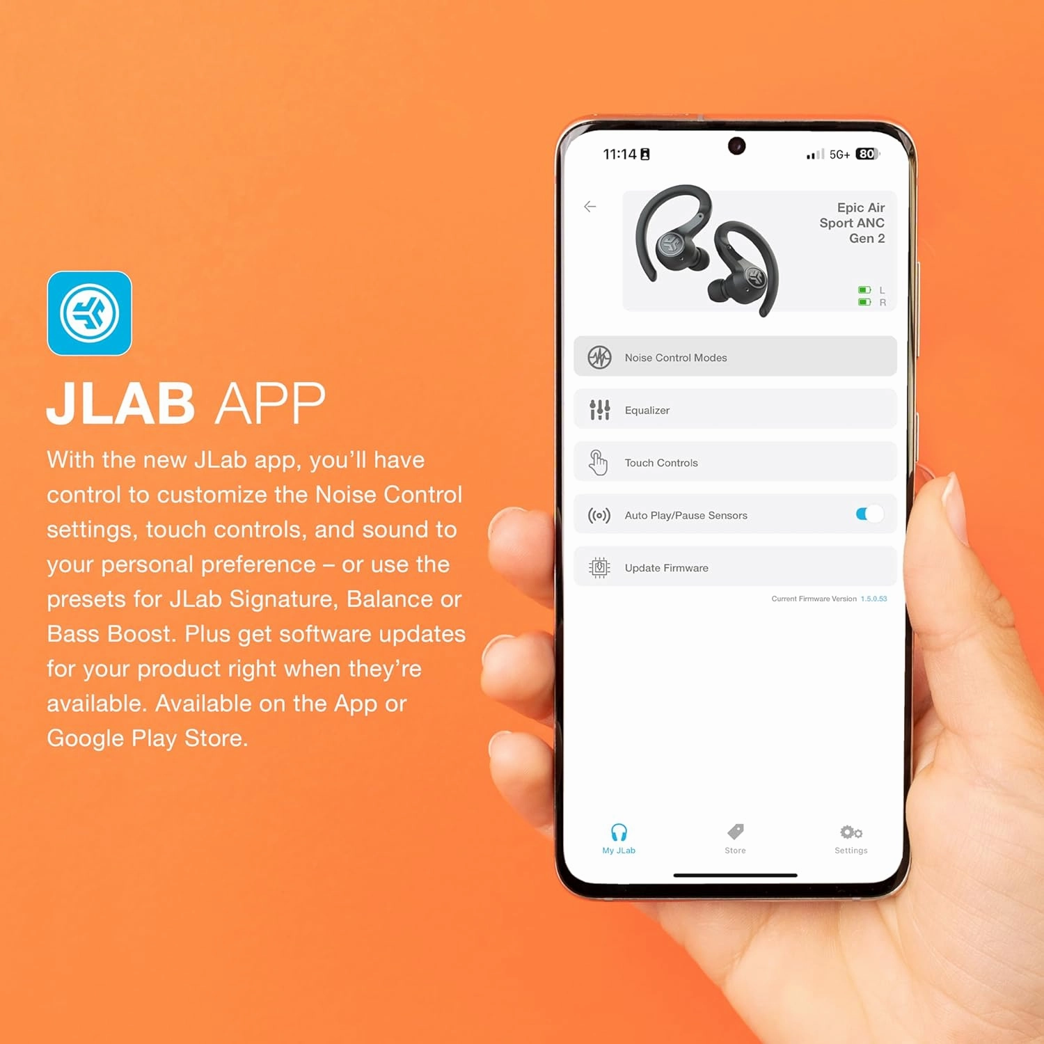 JLab Epic Air Sport ANC Gen 2 True Wireless Bluetooth Earbuds, Headphones for Working Out, IP66 Sweatproof, 15-Hour Battery Life  55-Hour Charging Case, Music Controls, 3 EQ Sound Settings