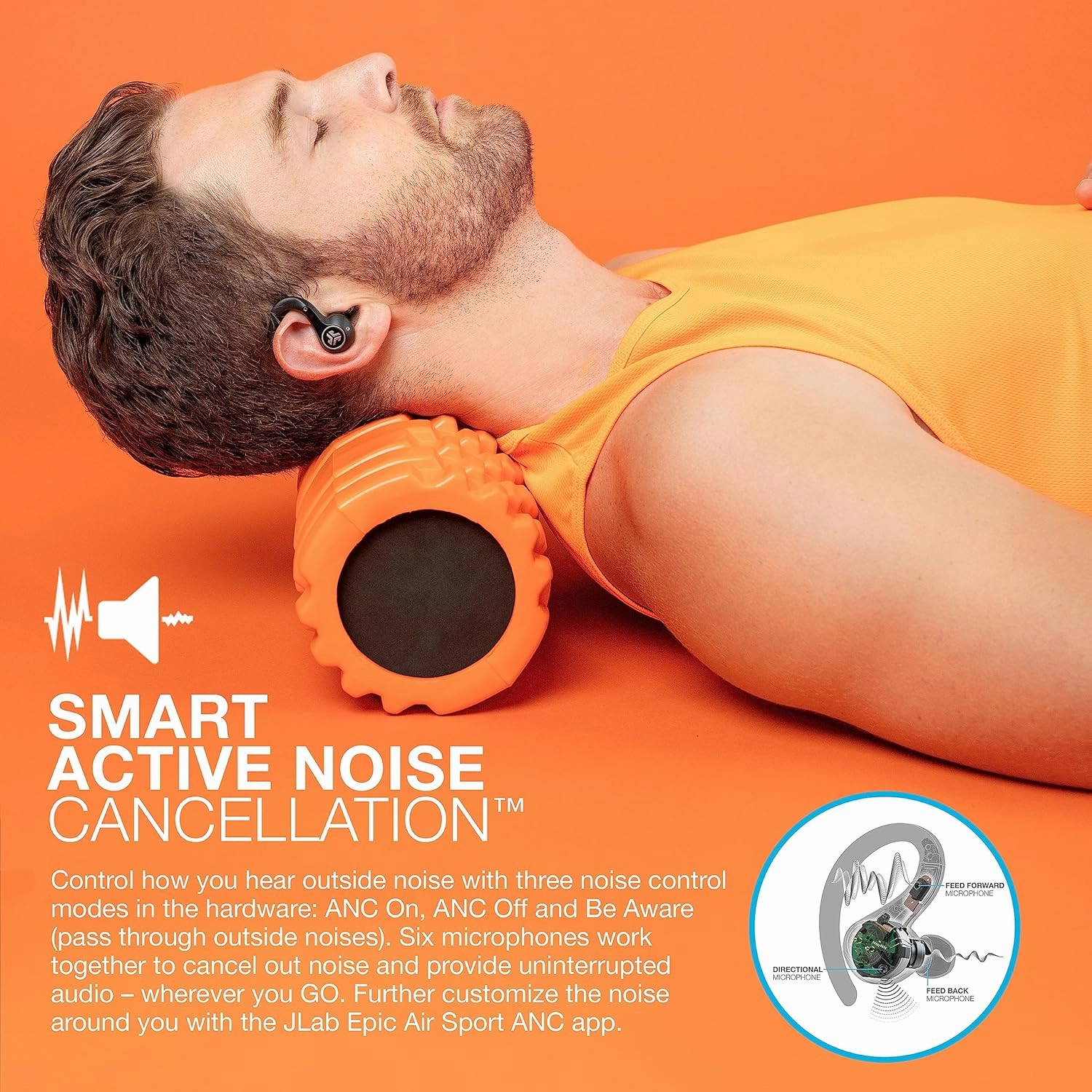 JLab Epic Air Sport ANC Gen 2 True Wireless Bluetooth Earbuds, Headphones for Working Out, IP66 Sweatproof, 15-Hour Battery Life  55-Hour Charging Case, Music Controls, 3 EQ Sound Settings