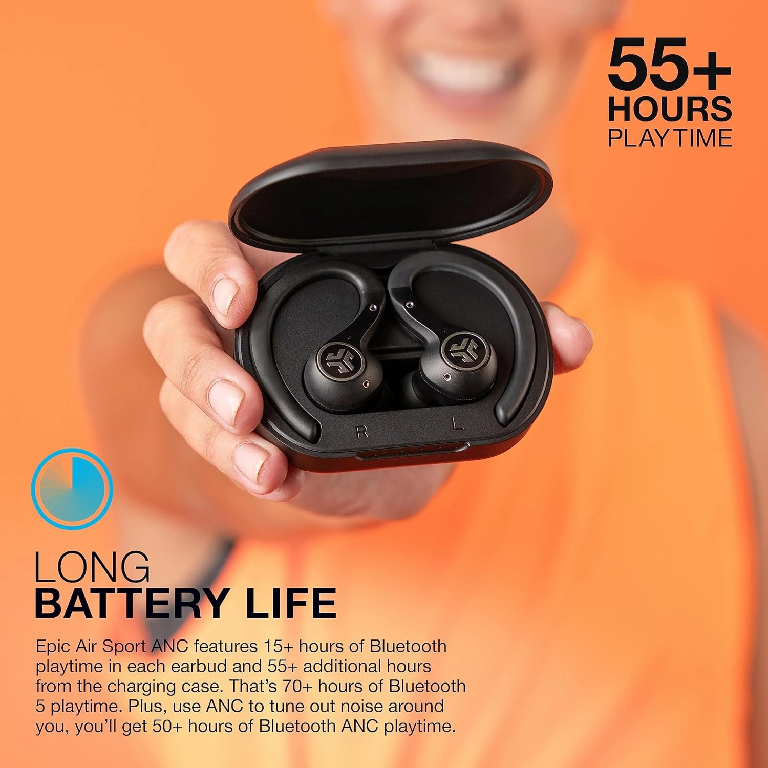 JLab Epic Air Sport ANC Gen 2 True Wireless Bluetooth Earbuds, Headphones for Working Out, IP66 Sweatproof, 15-Hour Battery Life  55-Hour Charging Case, Music Controls, 3 EQ Sound Settings
