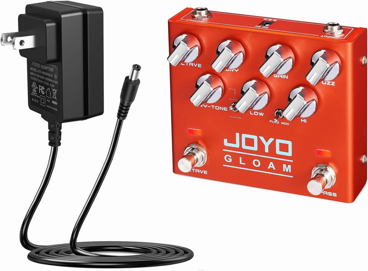 JOYO Bass Guitar Pedals Octave Fuzz Effect Pedal (GLOAM R-29) Bundle with JOYO DC 9V 500mA Guitar Pedal Power Supply Adapter