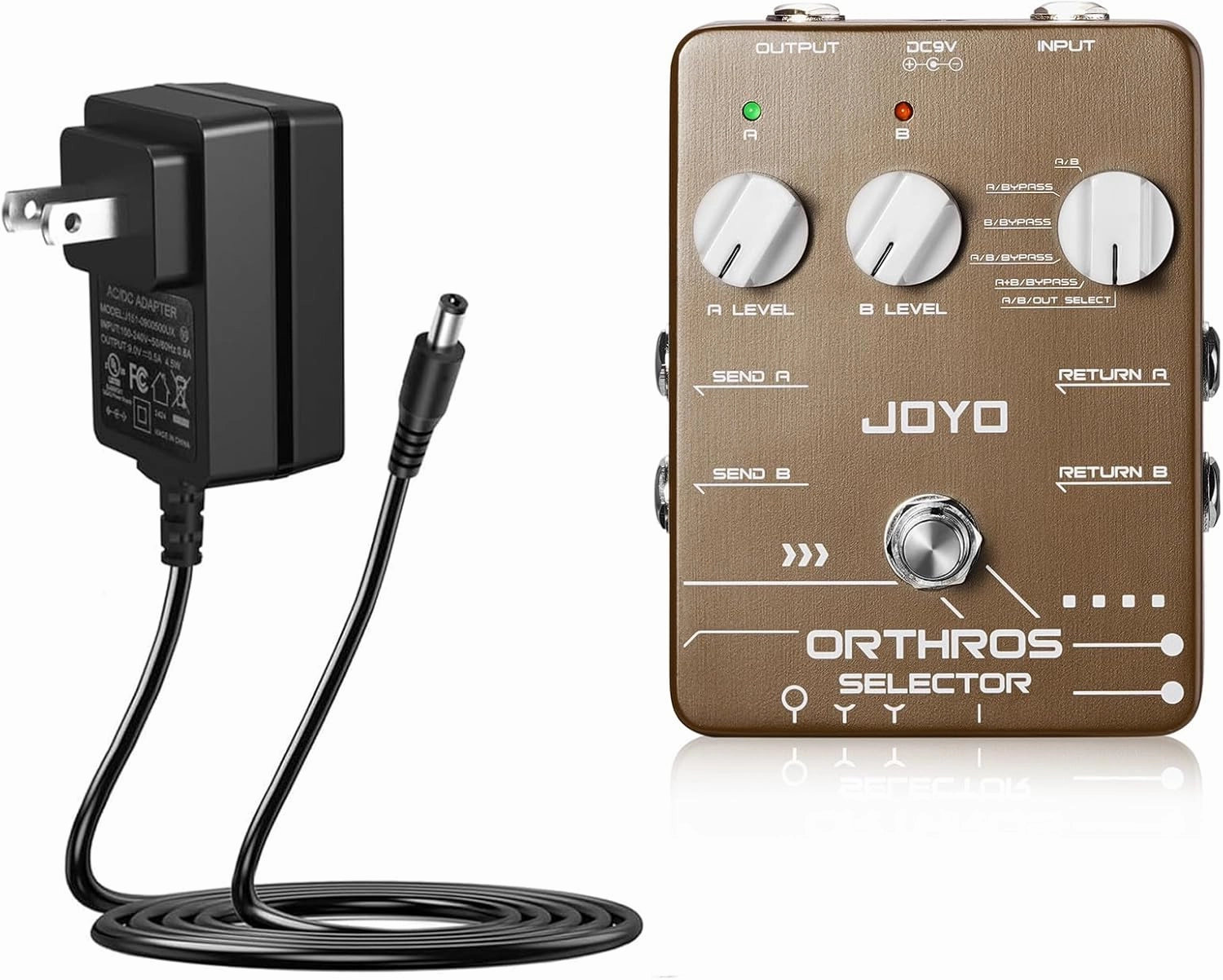 JOYO Line Selector Guitar Pedals (ORTHROS SELECTOR JF-24) Bundle with JOYO DC 9V 500mA Guitar Pedal Power Supply Adapter