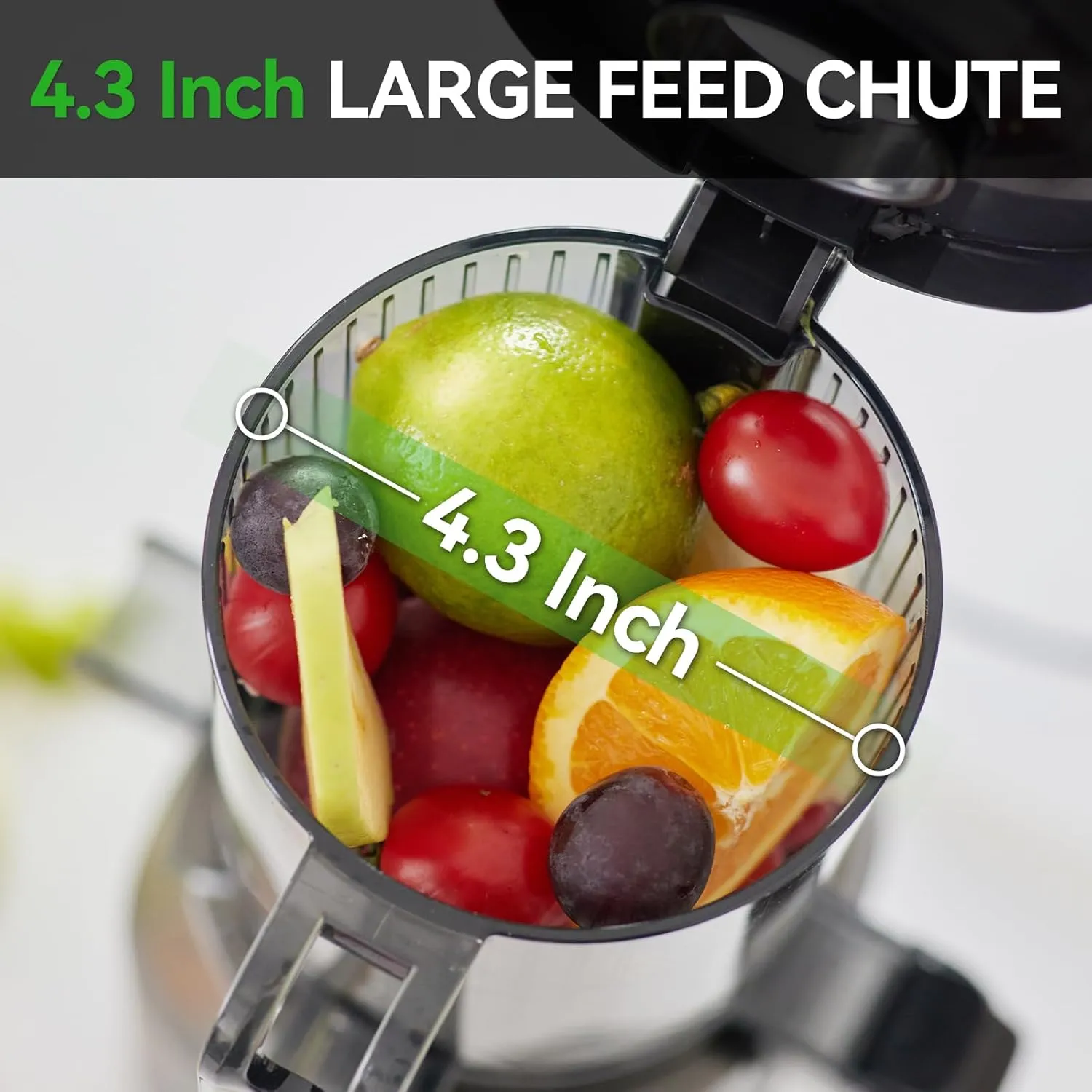 Juicer Machines, Olayks Cold Press Juicer with 4.3" Large Feed Chute Fit Whole Fruit and Vegetable, Masticating Machine with Juice Recipe, Self Feeding Effortless for Batch Juicing, Easy to Clean,Gray
