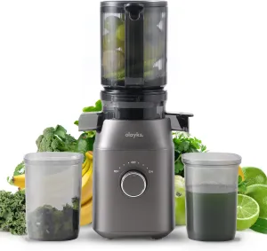 Juicer Machines, Olayks Cold Press Juicer with 4.3" Large Feed Chute Fit Whole Fruit and Vegetable, Masticating Machine with Juice Recipe, Self Feeding Effortless for Batch Juicing, Easy to Clean,Gray