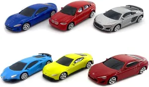 Just For Laughs 6 Diecast Metal Cars, 1:64 Scale Mini Car Set, Officially Licensed Audi R8 Coupe, Maserati Gran Turismo MC, BMW X6, Aston Martin Vantage 2018, Lamborghini SV Coupe, Toyota 86
