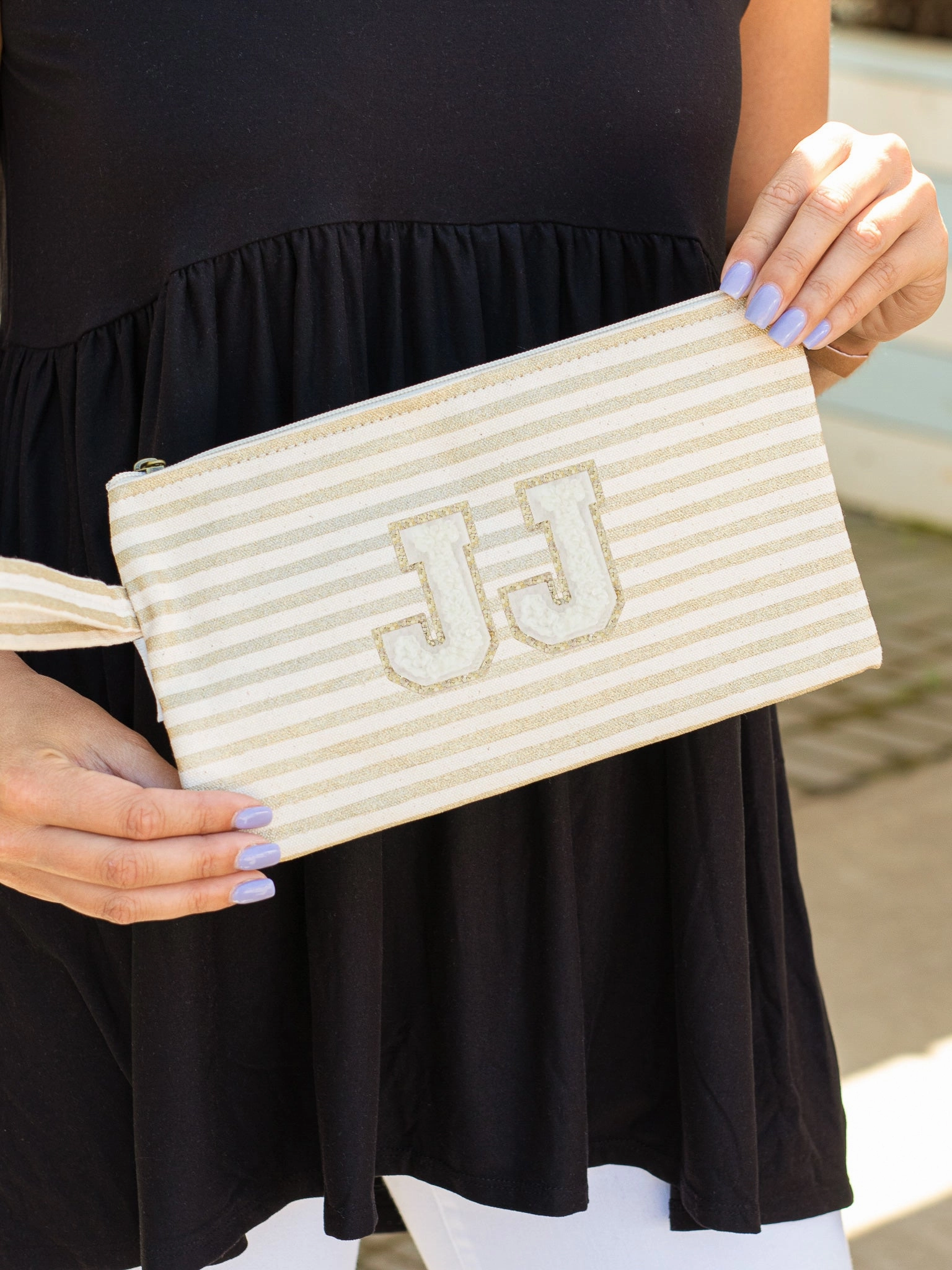 Just The Essentials Varsity Letter Cosmetic Bag- Gold
