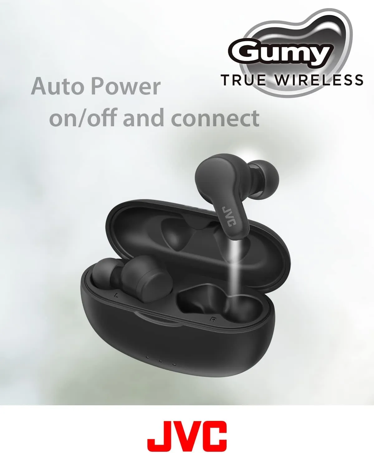 JVC Gumy True Wireless Earbuds, Bluetooth 5.3, Charging Case, 24-Hour Playback, IPX4 Water Resistant, Comfortable Secure Fit with XS/S/M/L Earpieces, Built-in Mic for Calls, iPhone/Android/PC - HAA7T2
