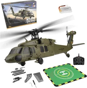 K170 Black Hawk UH-60L RC Helicopter,4CH Four Propeller Simulation Brushless Fixed Height Helicopter,RC Military Helicopters for Adults
