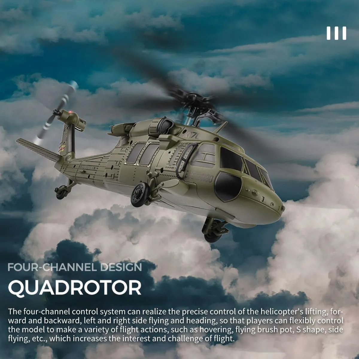 K170 Black Hawk UH-60L RC Helicopter,4CH Four Propeller Simulation Brushless Fixed Height Helicopter,RC Military Helicopters for Adults