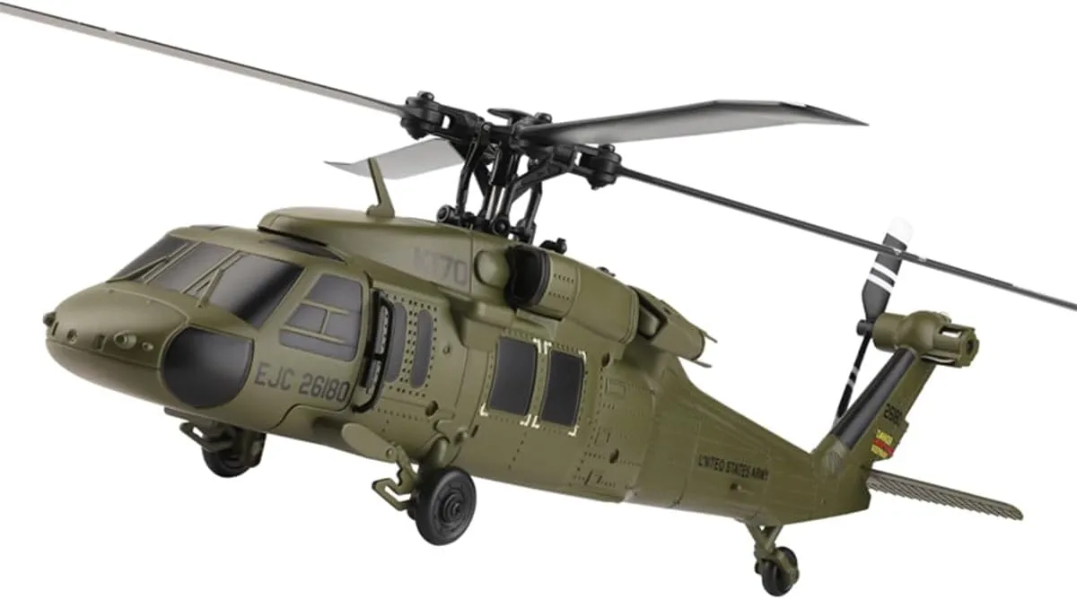 K170 UH-60L Blackhawk 2.4G 4CH Flybarless RC Helicopter, 170-Class RTF with Auto-Hover & Ambidextrous Throttle, Scale Military Model (RTF Version with 3 Batteries)