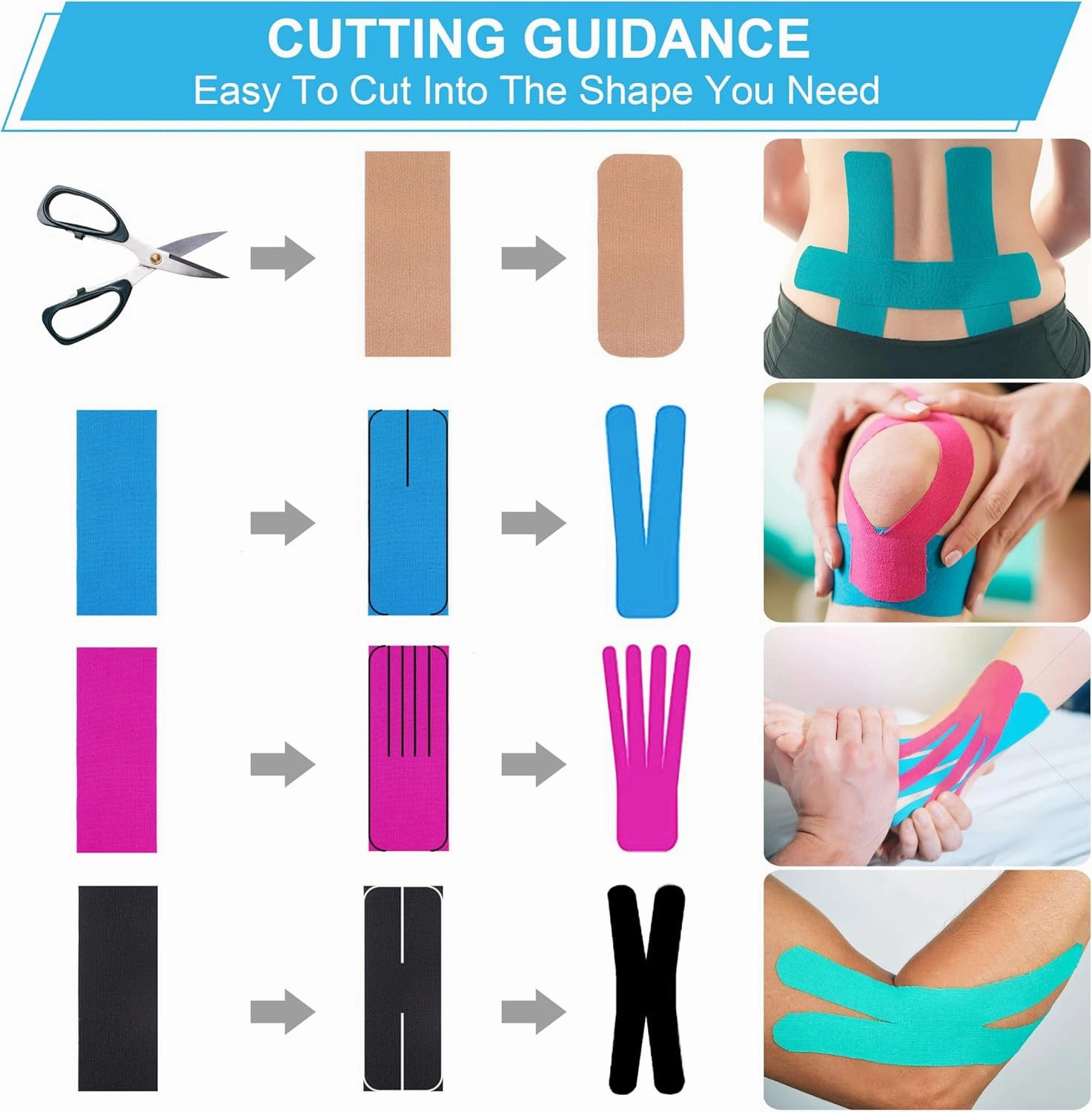 K Athletic Tape, Kinesiology Tape Precut - Premium Kinesthetic Tape for Muscles Knee Shoulder Elbow, 2 Inch x 16.5 feet (3 Rolls Pack)