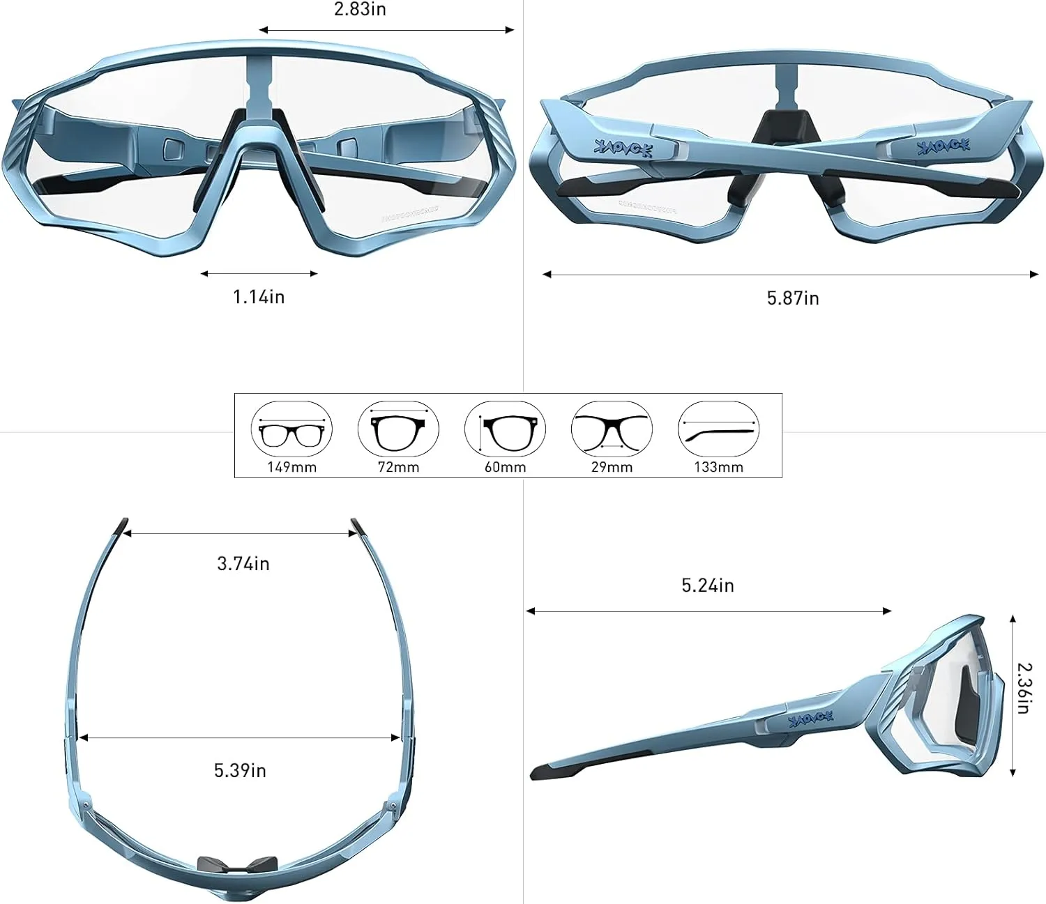 KAPVOE Photochromic Cycling Glasses Men Women Mountain Bike Sunglasses Clear MTB Bicycle Riding - K9408