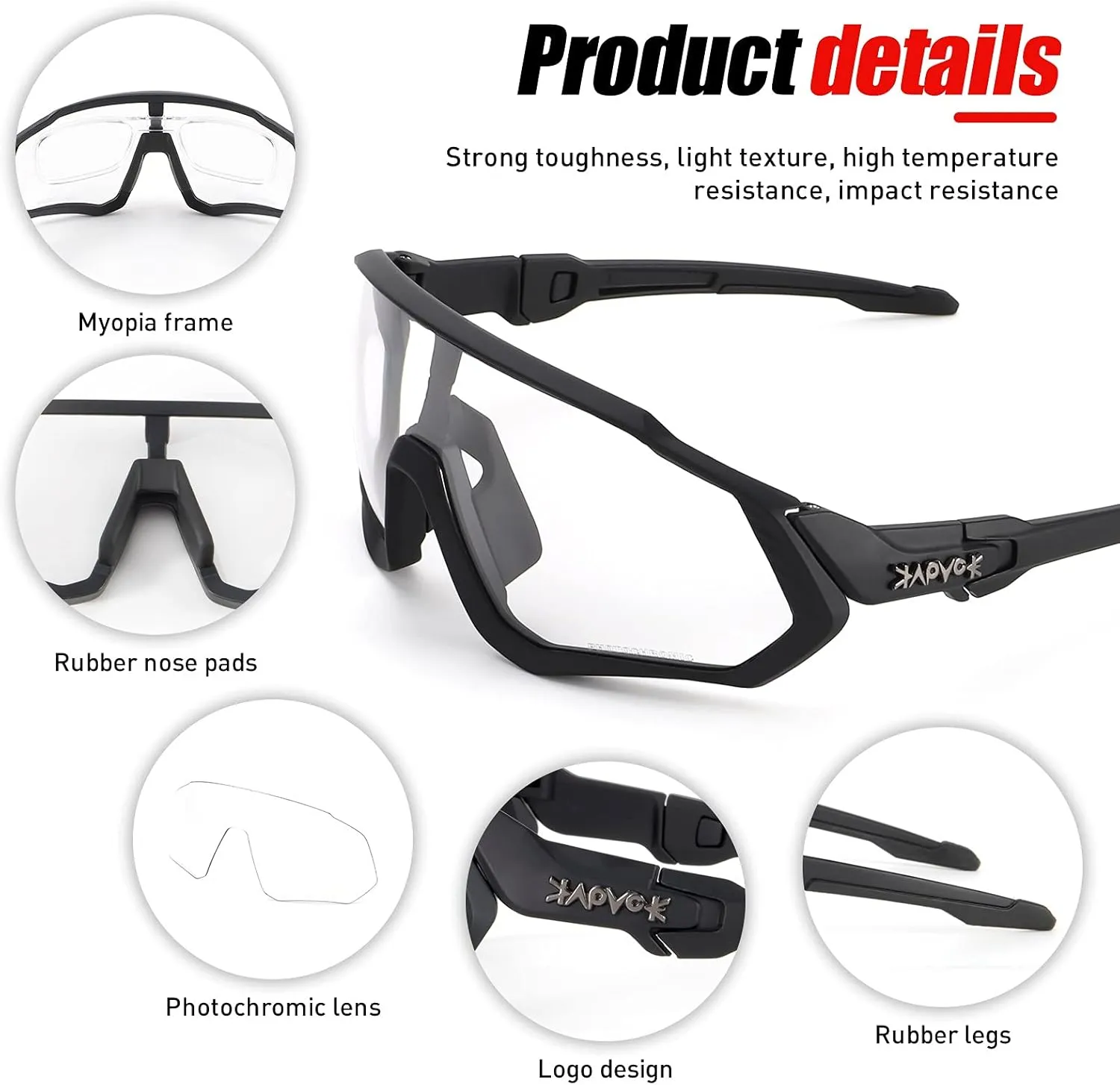 KAPVOE Photochromic Cycling Glasses Men Women Mountain Bike Sunglasses Clear MTB Bicycle Riding - K9408