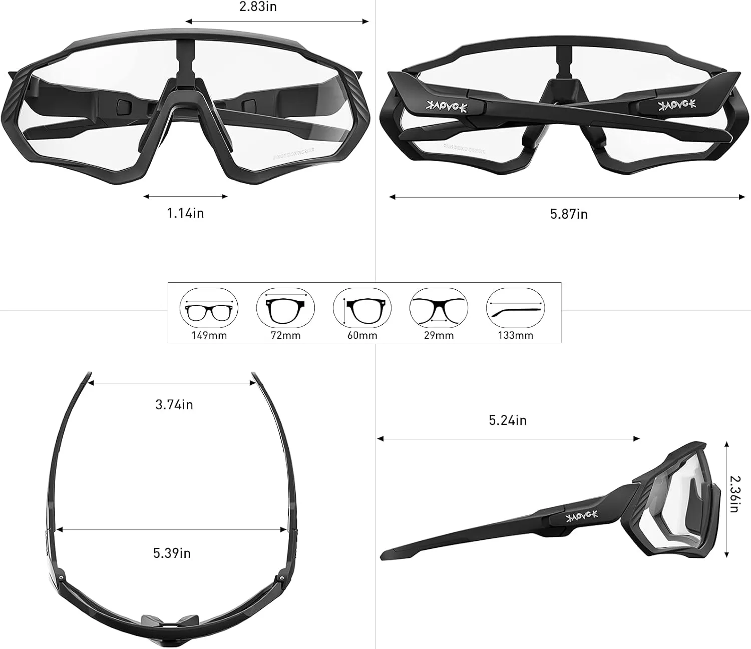 KAPVOE Photochromic Cycling Glasses Men Women Mountain Bike Sunglasses Clear MTB Bicycle Riding - K9408