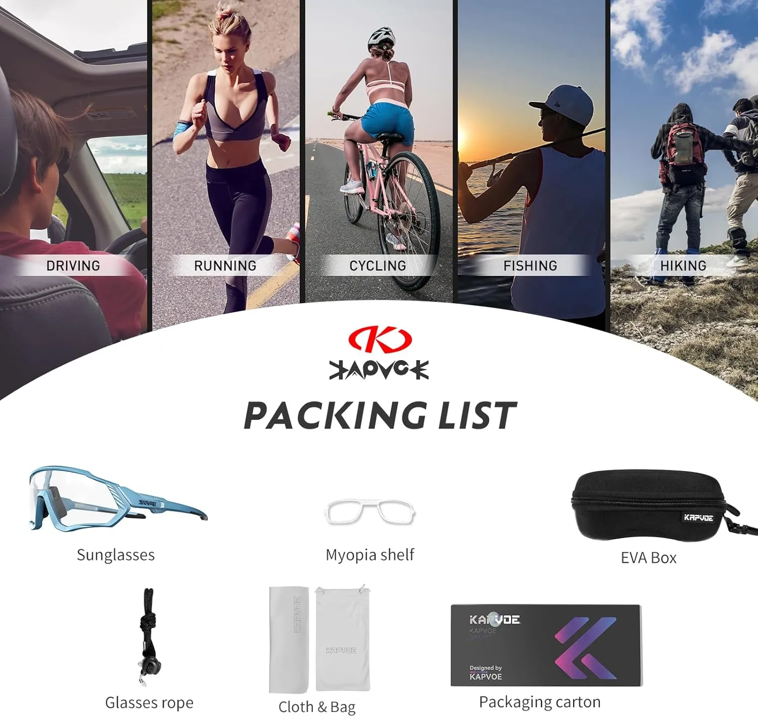 KAPVOE Photochromic Cycling Glasses Men Women Mountain Bike Sunglasses Clear MTB Bicycle Riding - K9408