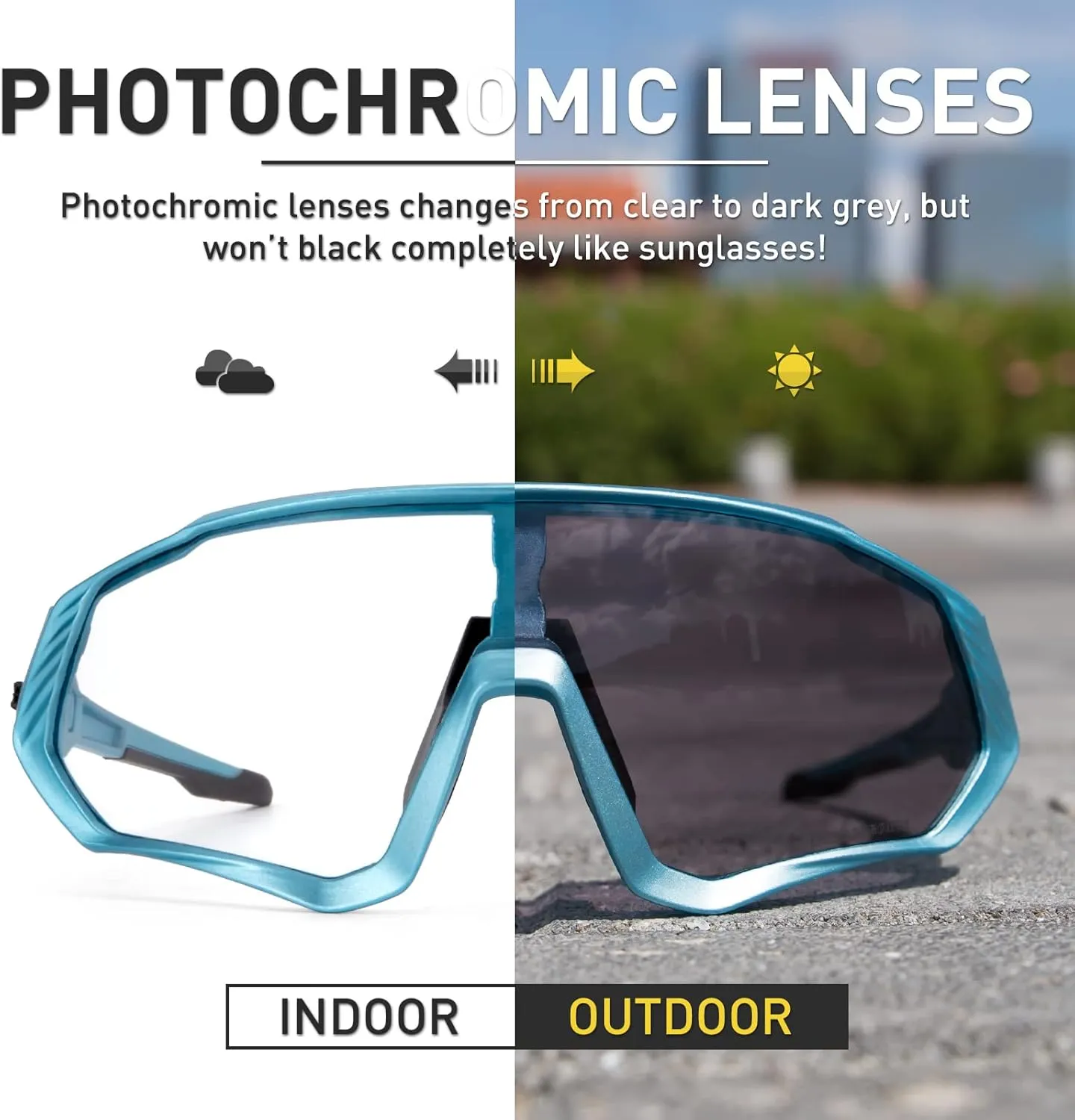 KAPVOE Photochromic Cycling Glasses Men Women Mountain Bike Sunglasses Clear MTB Bicycle Riding - K9408