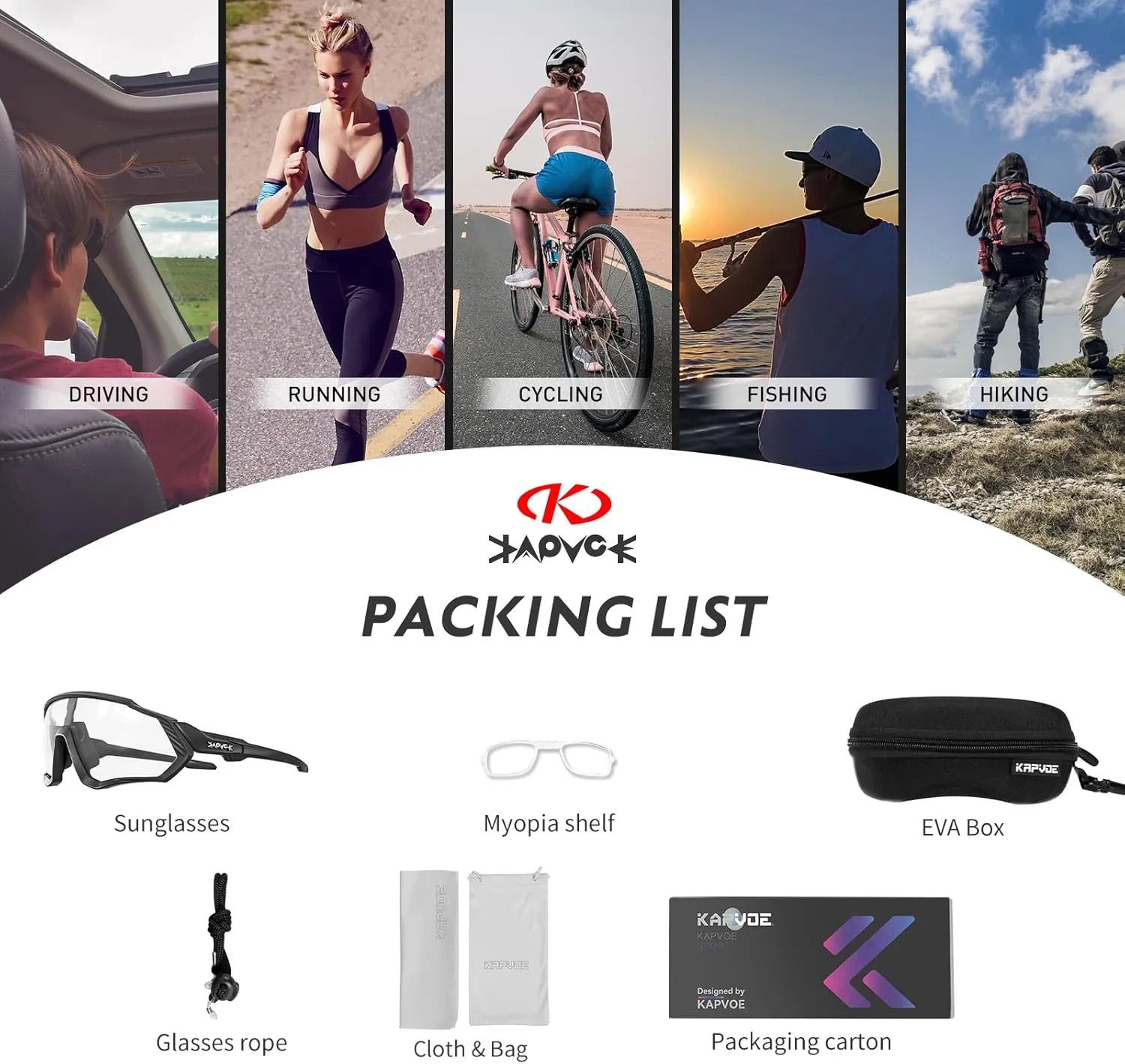 KAPVOE Photochromic Cycling Glasses Men Women Mountain Bike Sunglasses Clear MTB Bicycle Riding - K9408