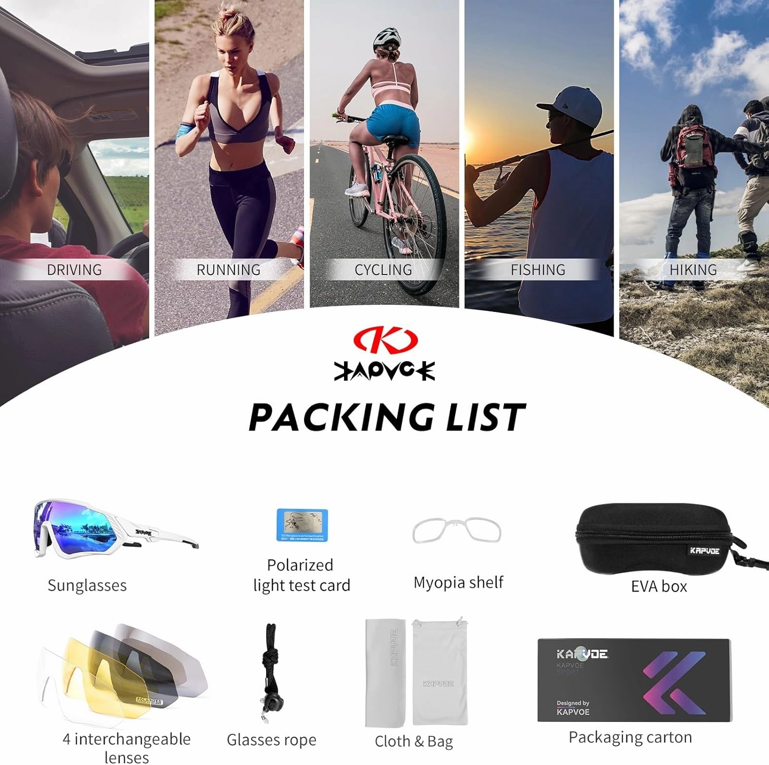 KAPVOE Cycling Glasses Men Women Polarized Sports Sunglasses With 1 Lens Or 5 Lenses MTB Mountain Bike Eyewear - K9408