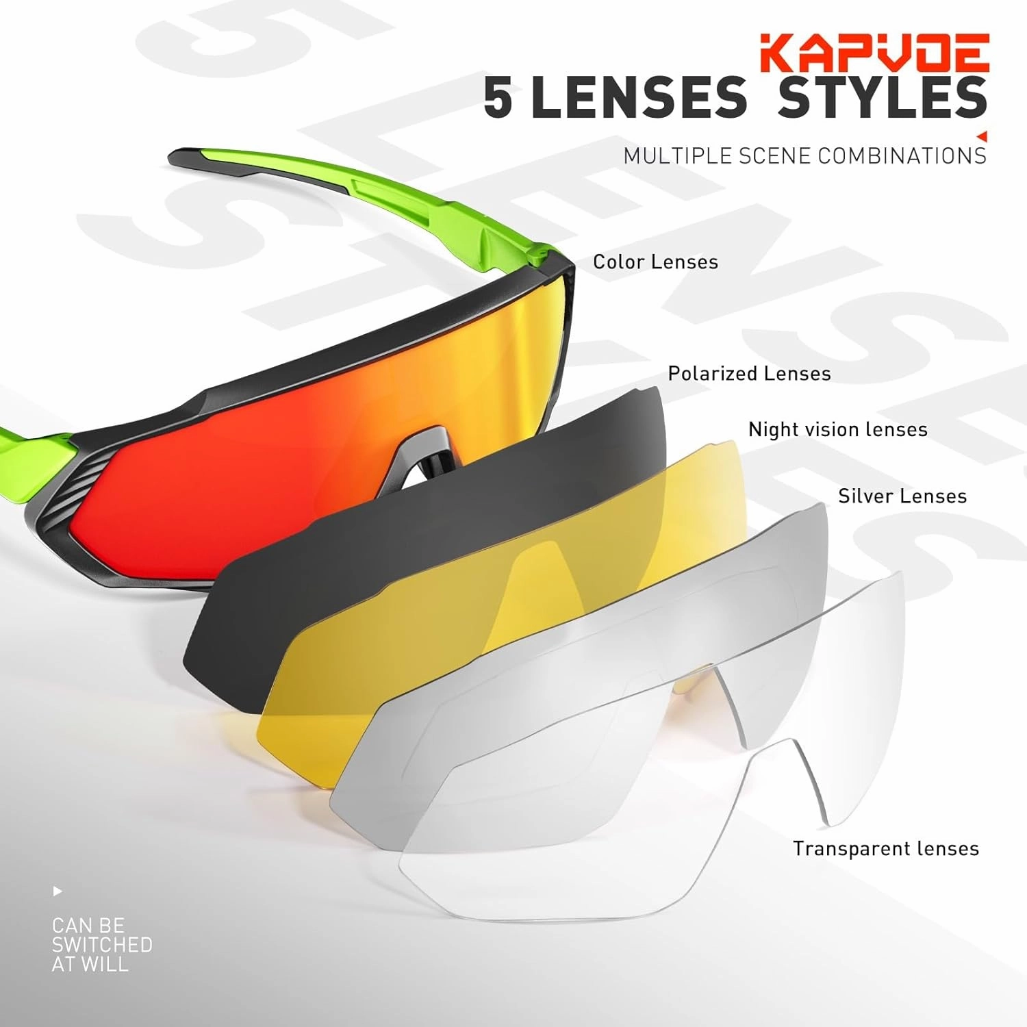 KAPVOE Cycling Glasses Men Women Polarized Sports Sunglasses With 1 Lens Or 5 Lenses MTB Mountain Bike Eyewear - K9408