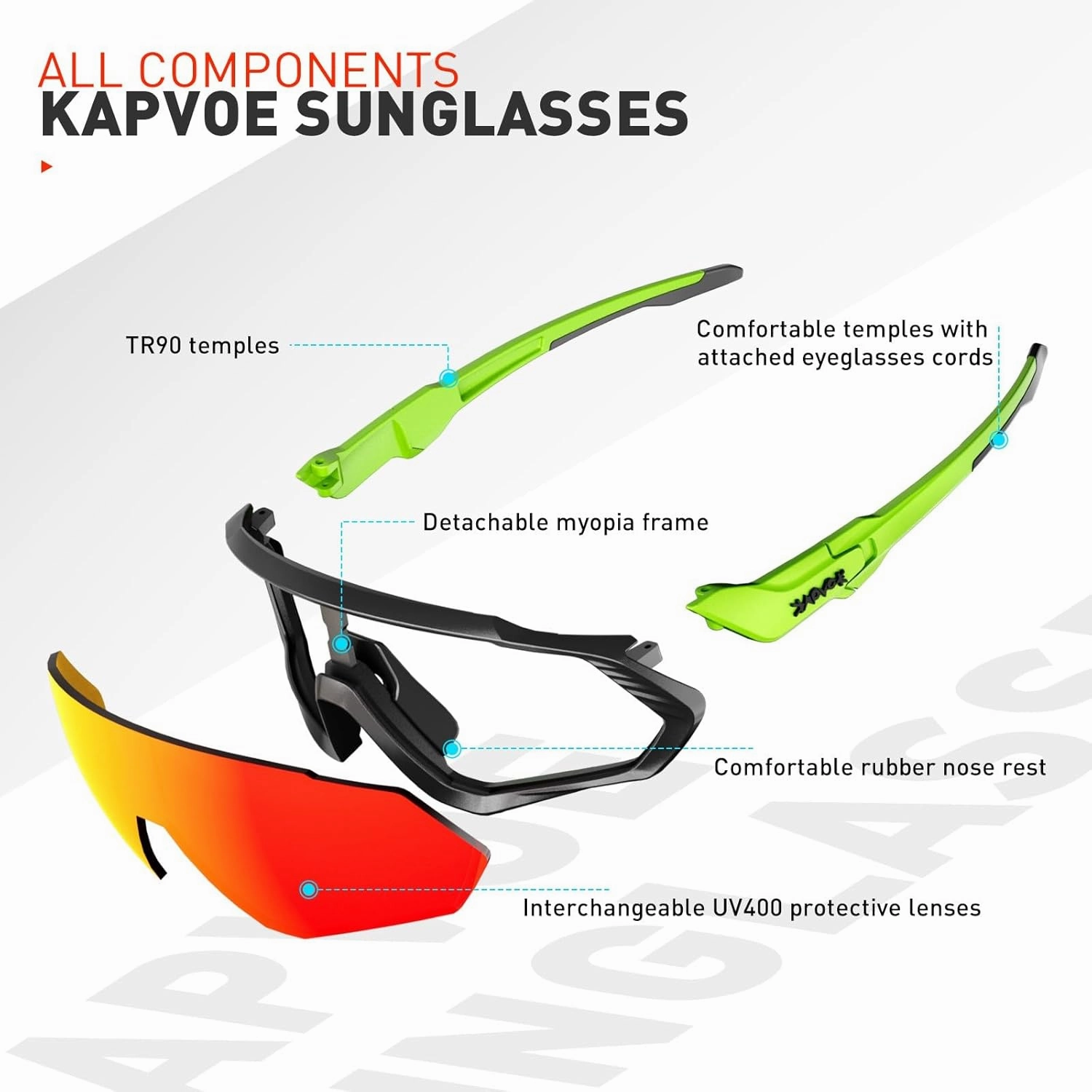 KAPVOE Cycling Glasses Men Women Polarized Sports Sunglasses With 1 Lens Or 5 Lenses MTB Mountain Bike Eyewear - K9408