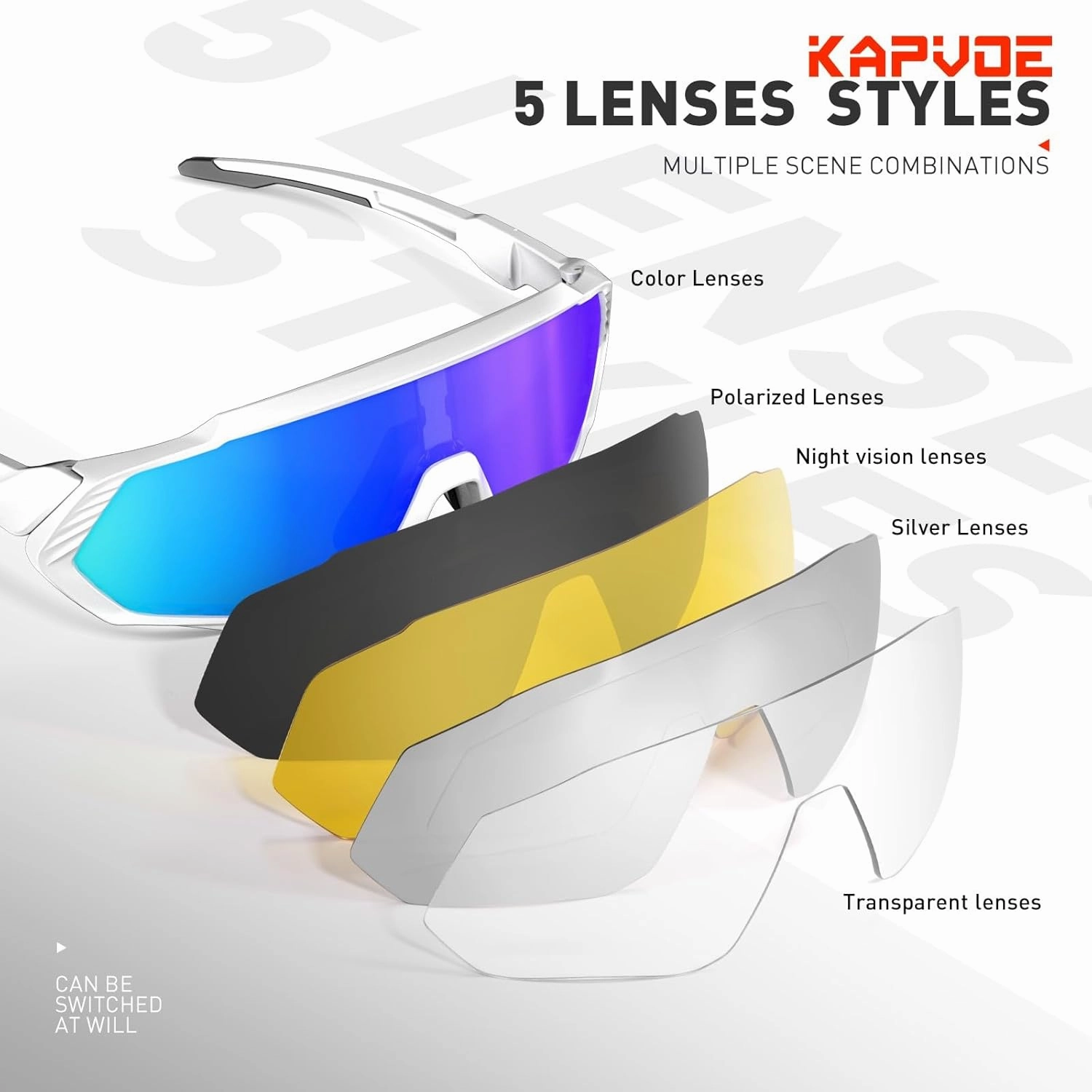 KAPVOE Cycling Glasses Men Women Polarized Sports Sunglasses With 1 Lens Or 5 Lenses MTB Mountain Bike Eyewear - K9408