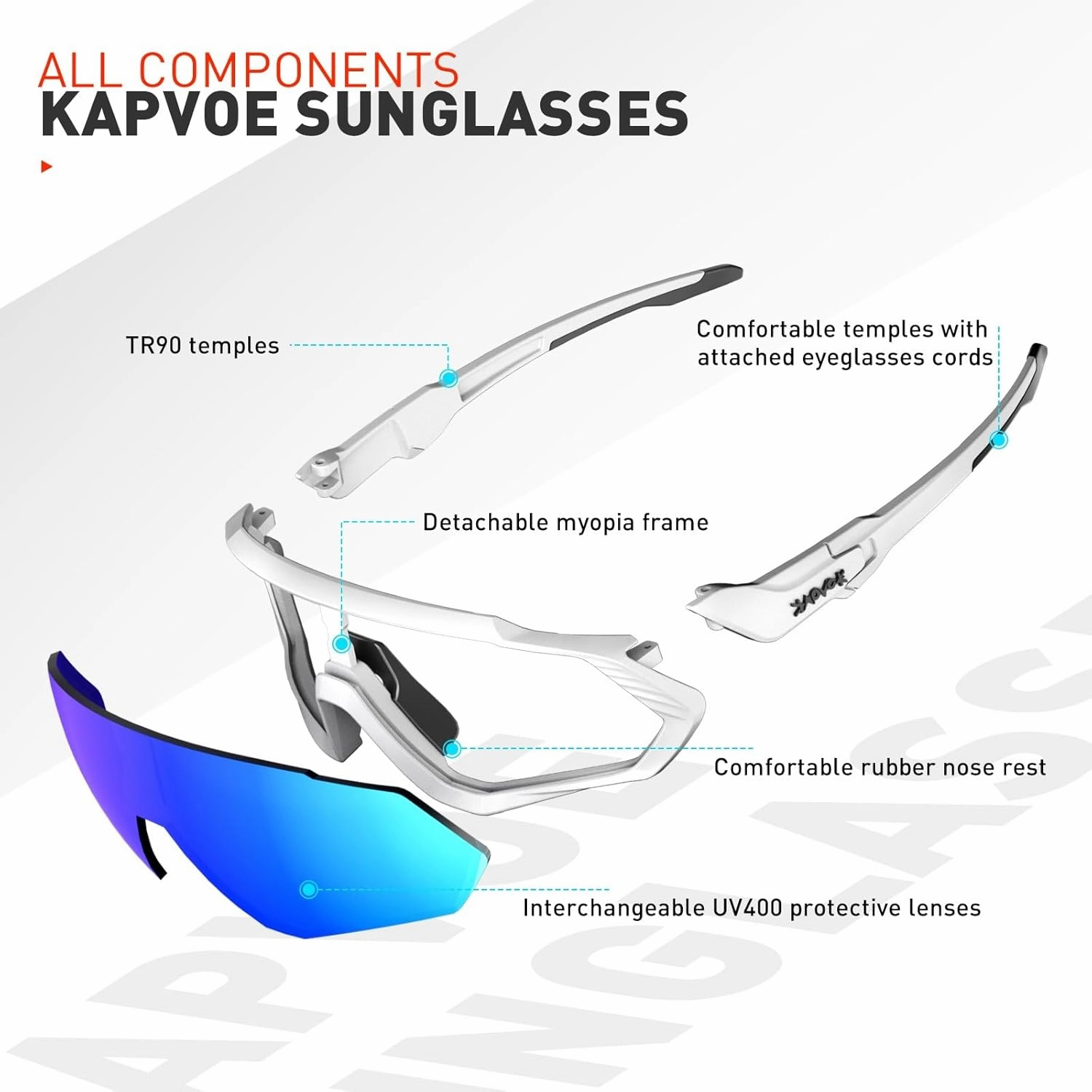KAPVOE Cycling Glasses Men Women Polarized Sports Sunglasses With 1 Lens Or 5 Lenses MTB Mountain Bike Eyewear - K9408