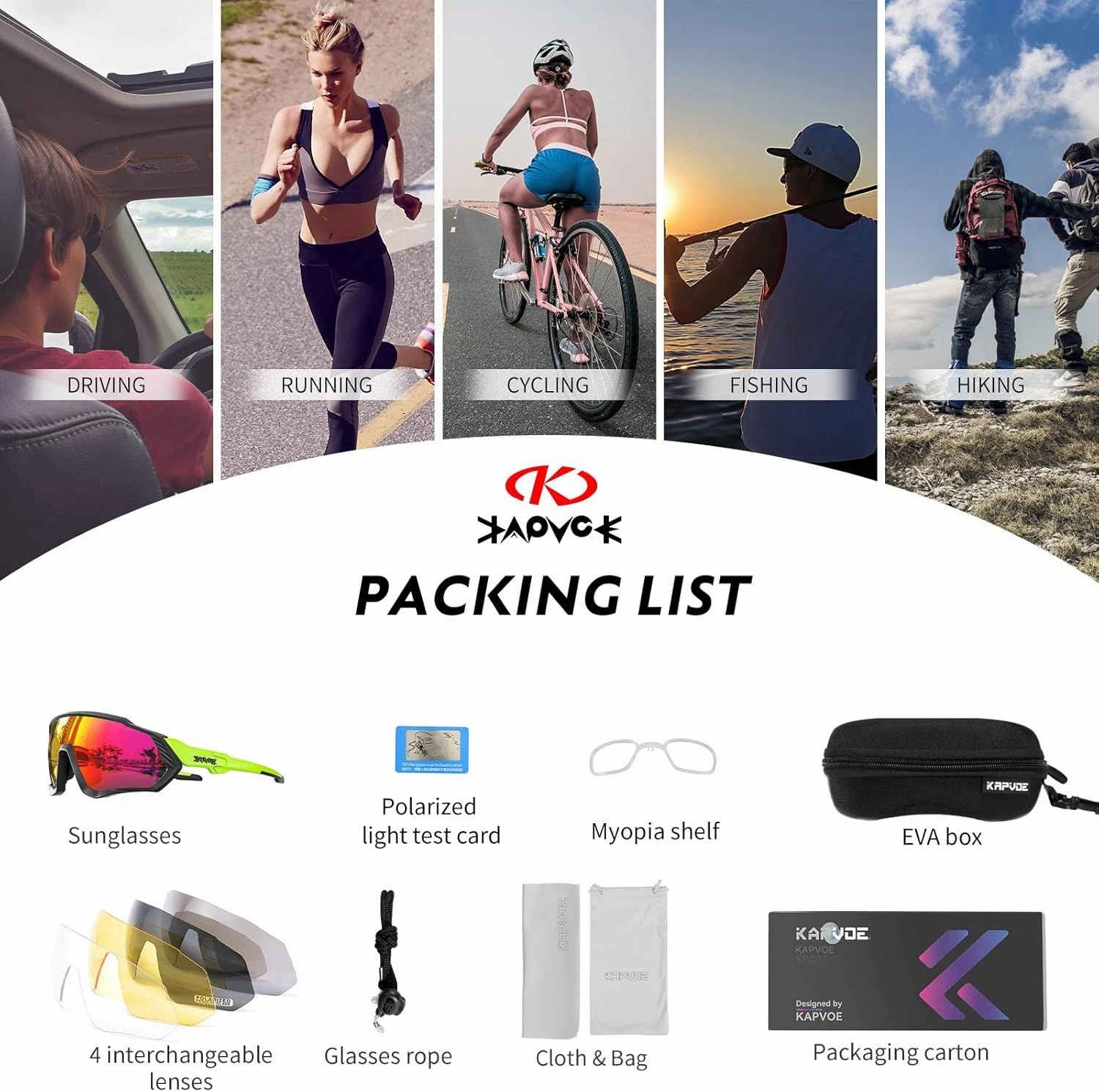 KAPVOE Cycling Glasses Men Women Polarized Sports Sunglasses With 1 Lens Or 5 Lenses MTB Mountain Bike Eyewear - K9408