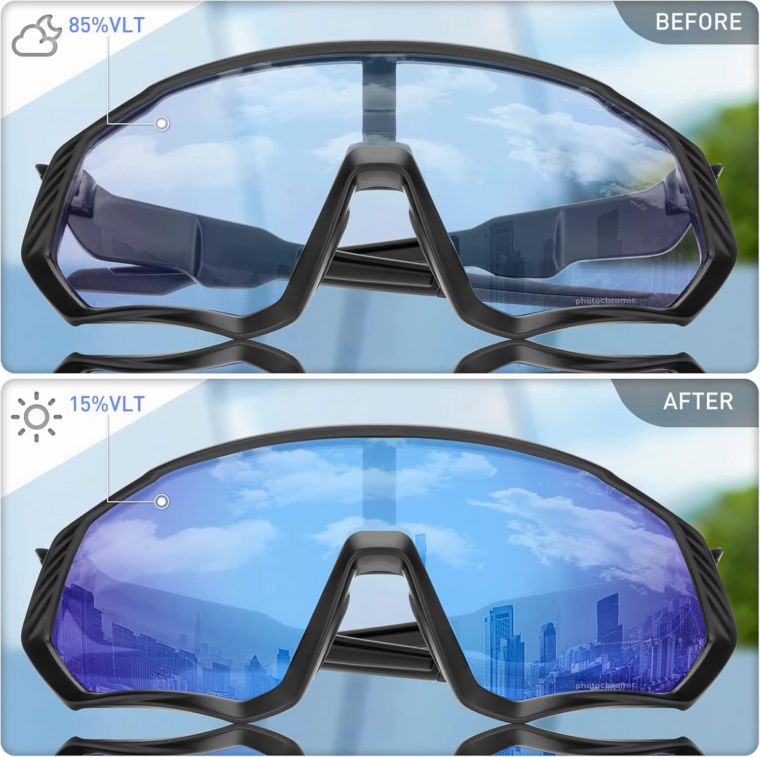 KAPVOE Photochromic Cycling Glasses Men Women Mountain Bike Sunglasses Clear MTB Bicycle Riding - K9408