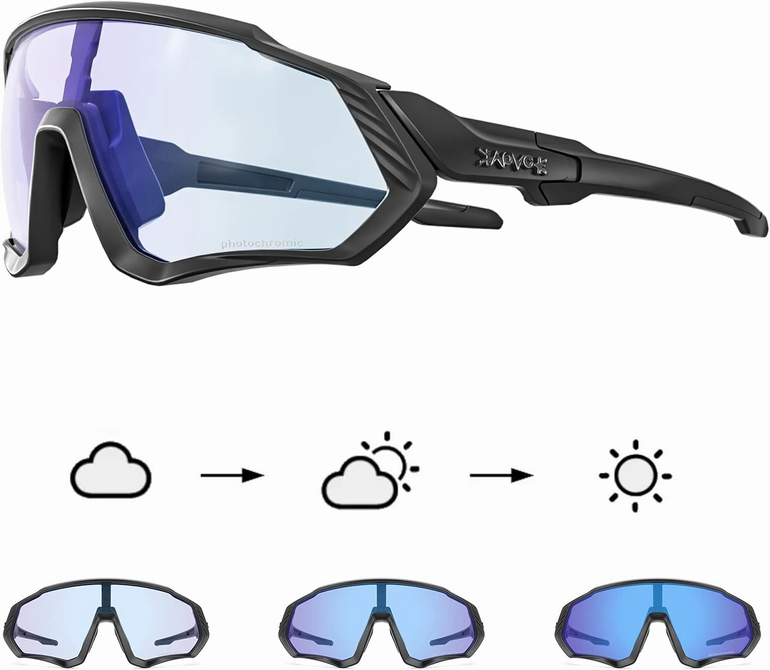 KAPVOE Photochromic Cycling Glasses Men Women Mountain Bike Sunglasses Clear MTB Bicycle Riding - K9408