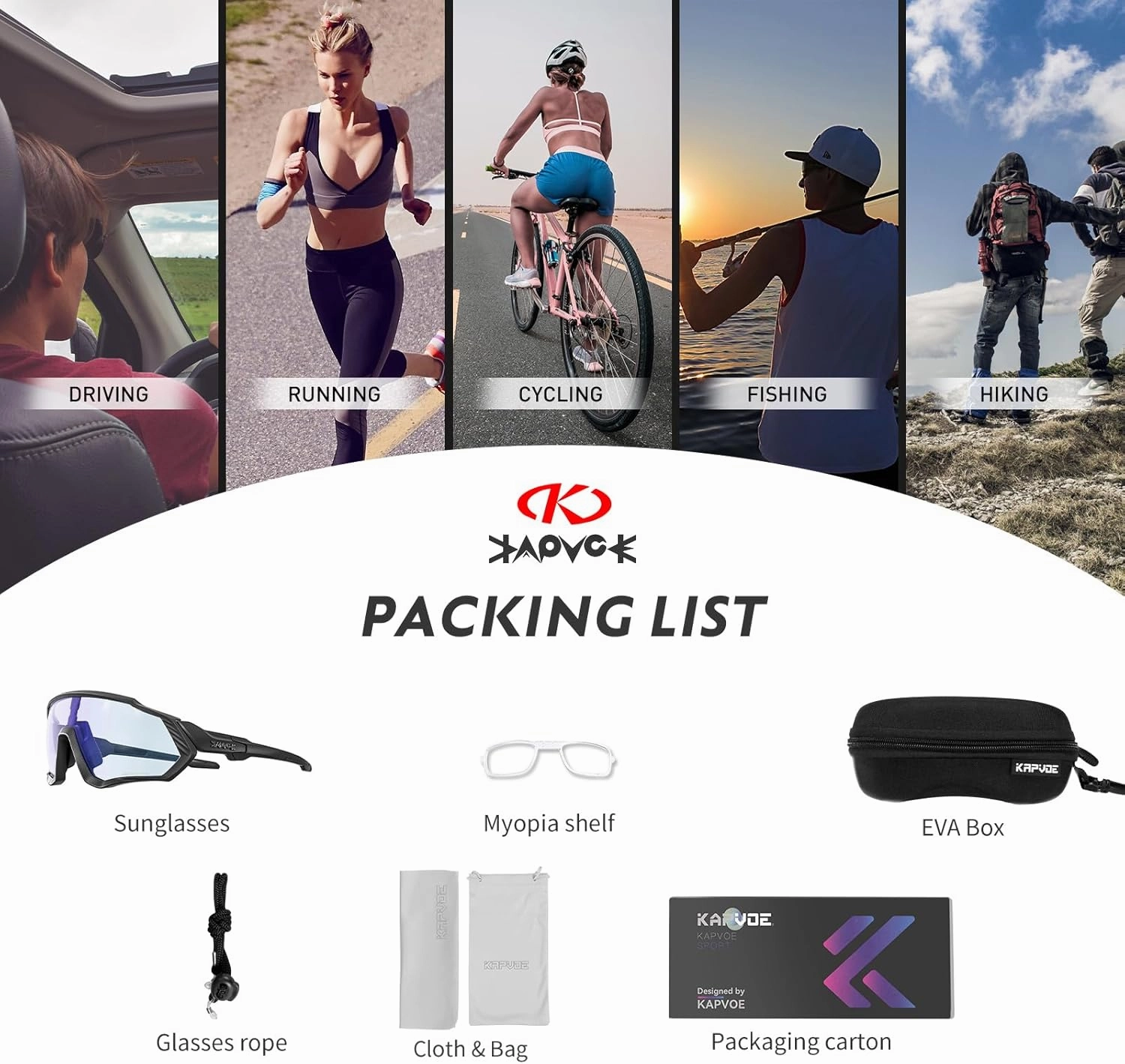 KAPVOE Photochromic Cycling Glasses Men Women Mountain Bike Sunglasses Clear MTB Bicycle Riding - K9408
