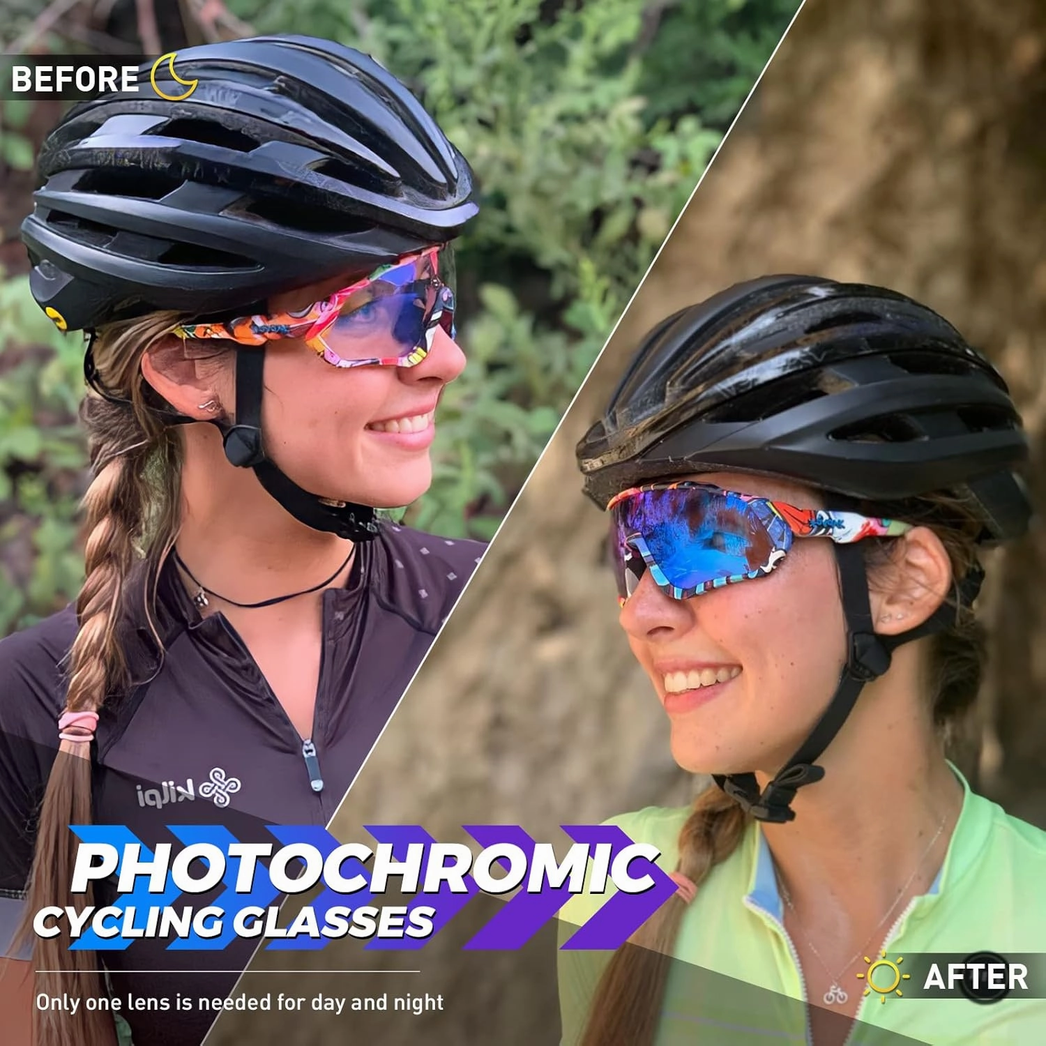 KAPVOE Photochromic Cycling Glasses Men Women Mountain Bike Sunglasses Clear MTB Bicycle Riding - K9408