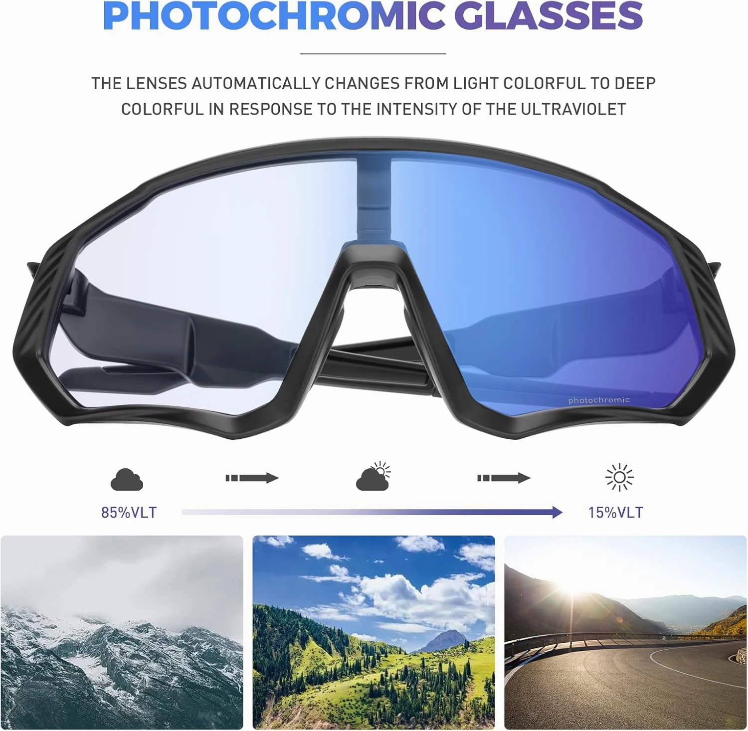 KAPVOE Photochromic Cycling Glasses Men Women Mountain Bike Sunglasses Clear MTB Bicycle Riding - K9408
