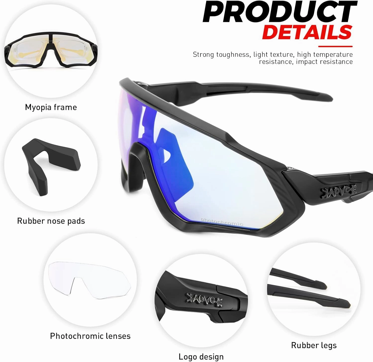 KAPVOE Photochromic Cycling Glasses Men Women Mountain Bike Sunglasses Clear MTB Bicycle Riding - K9408