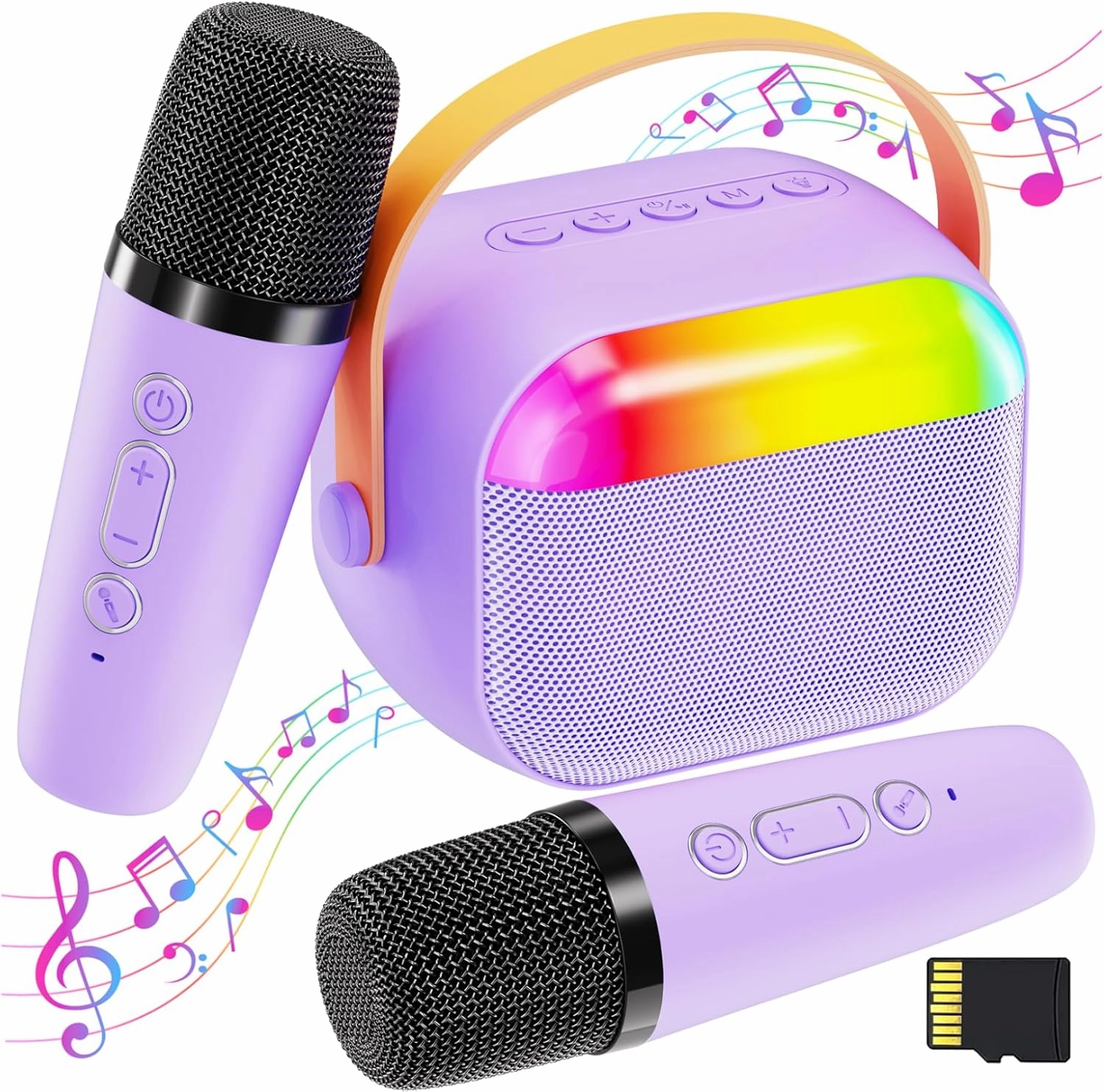Karaoke Machine for Kids with Memory Card, Portable Bluetooth Speaker with 2 Wireless Microphones, Kids Microphone for 4 5 6 7 8 9 10  Years Old, Christmas Birthday Present for Girls,Purple